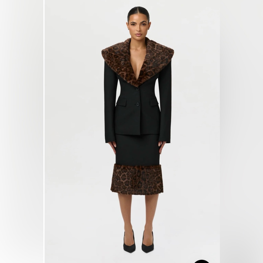 Naked Wardrobe Black Blazer with Brown Accents and matching skirt